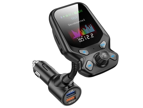 Transmisor FM Bluetooth, cargador de coche Pantalla colorida de 1,77 pulgadas. Cargador de coche universal compatible con tarjeta TF y 3 puertos US...