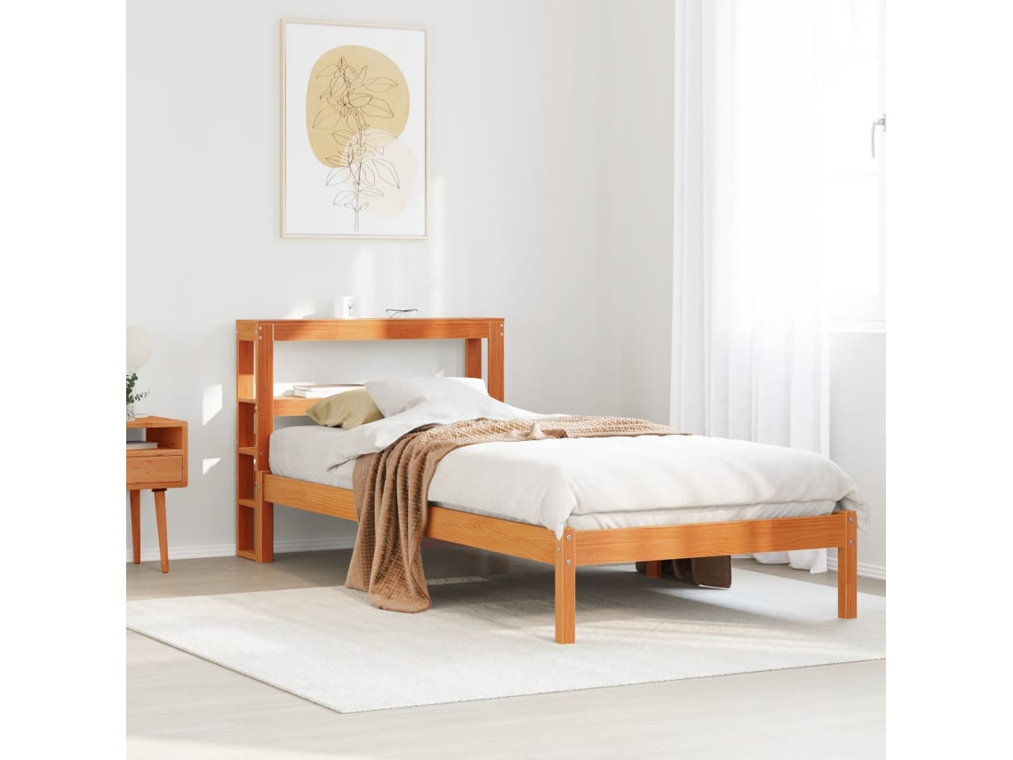 Estructura Cama Con Cabecero Madera Pino Marrón Cera 75x190 Cm