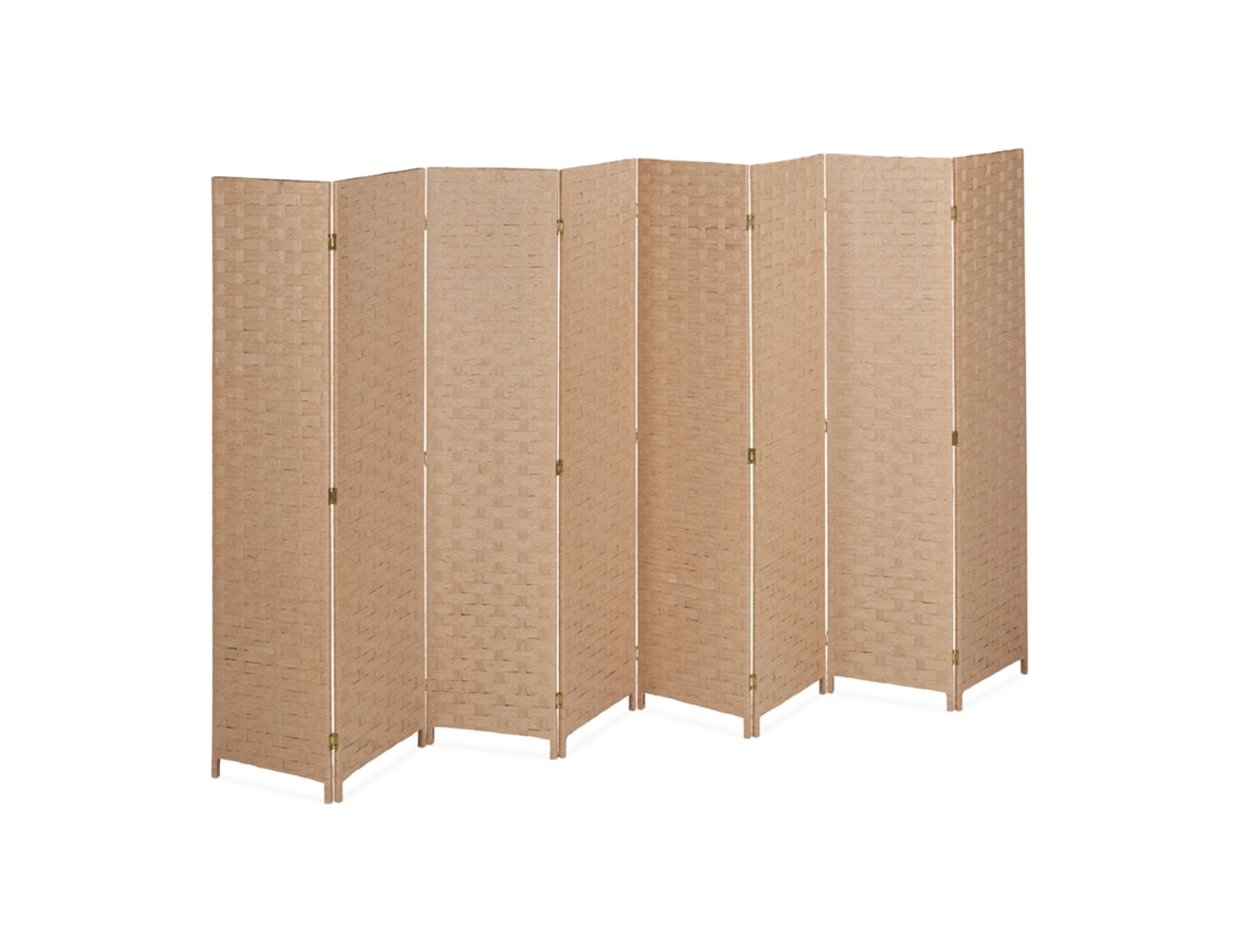 Relaxdays Biombo Plegable 8 Paneles, Separador Ambientes, 170x320 Cm, Pantalla Interior, Madera, Cuerda Papel, Natural