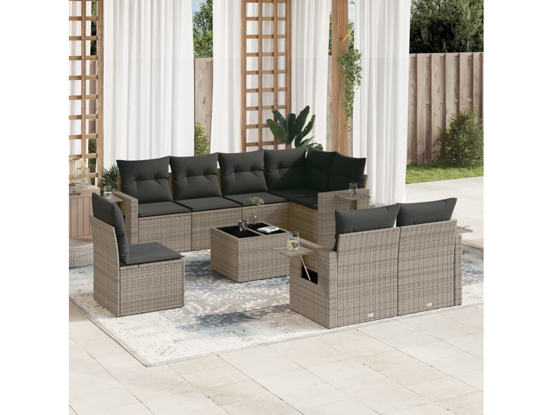 Conjunto de sofá de jardín de 9 piezas con cojines de mimbre gris de DKD Home Decor