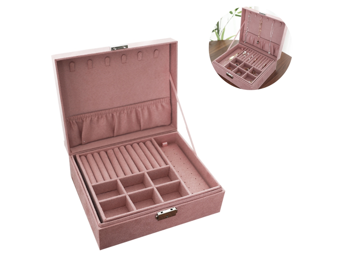 Expositor de Joyas con Cierre para Pendientes y Anillos Rosa (25x20.5x10.5cm) Kofihety