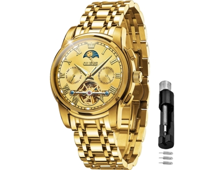 VEANXIN Reloj mecánico hueco impermeable luminoso automático para hombre(oro)