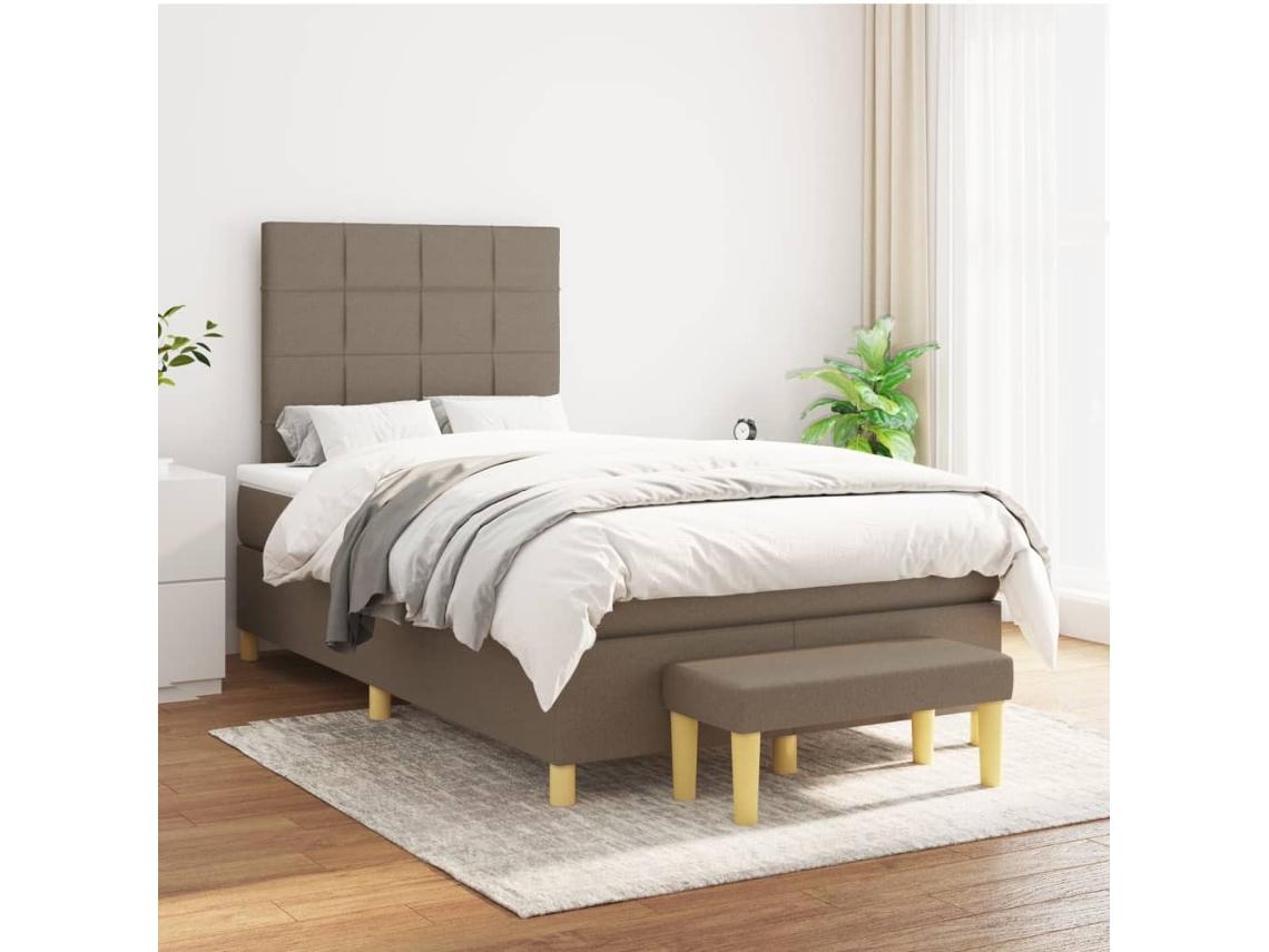 Cama Box Spring Con Colchón Tela Gris Taupe 120x200 Cm