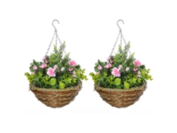 2 Lisianthus Artificial Maceta Gancho Ø25x34cm Verde Rosa