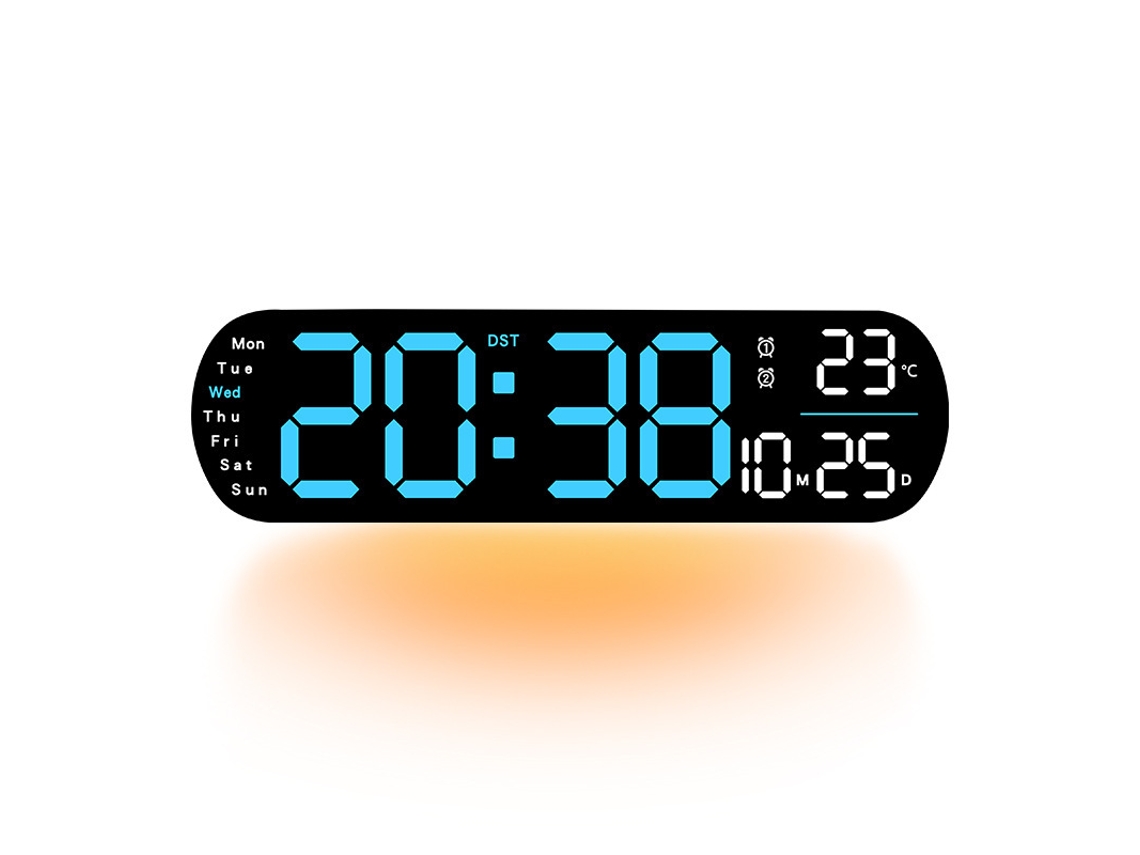 Reloj De Pared Digital Grande 9 Rgb Luz Ambiental Reloj Despertador Dual Temporizador Con Control Remoto Azul Gertiz