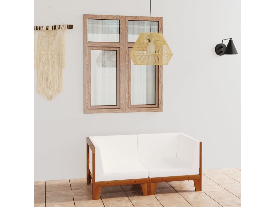 Sofá LOVELY HOME Relax de 2 Plazas con Cojines de Madera de Acacia Maciza Blanco Nata (68,5 x 68,5 x 62 cm)