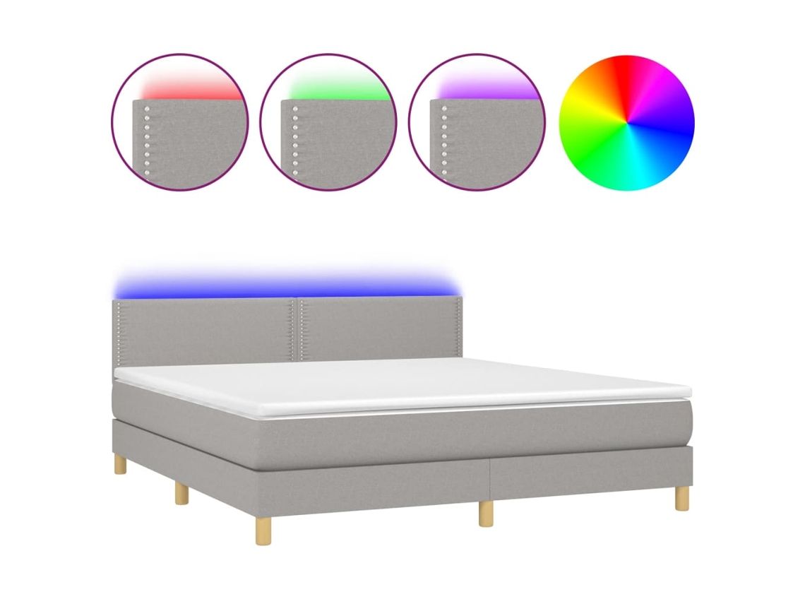 Maison Exclusive - Cama Box Spring Con Colchón Tela Y Led Gris Claro 180x200 Cm