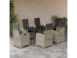 Juego de comedor de jardín de 7 piezas con cojines de mimbre gris claro de DKD Home Decor