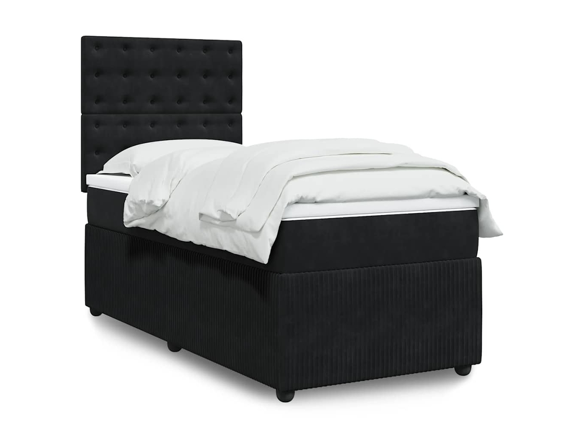 Cama Box Spring Con Colchón Terciopelo Negro 90x200 Cm