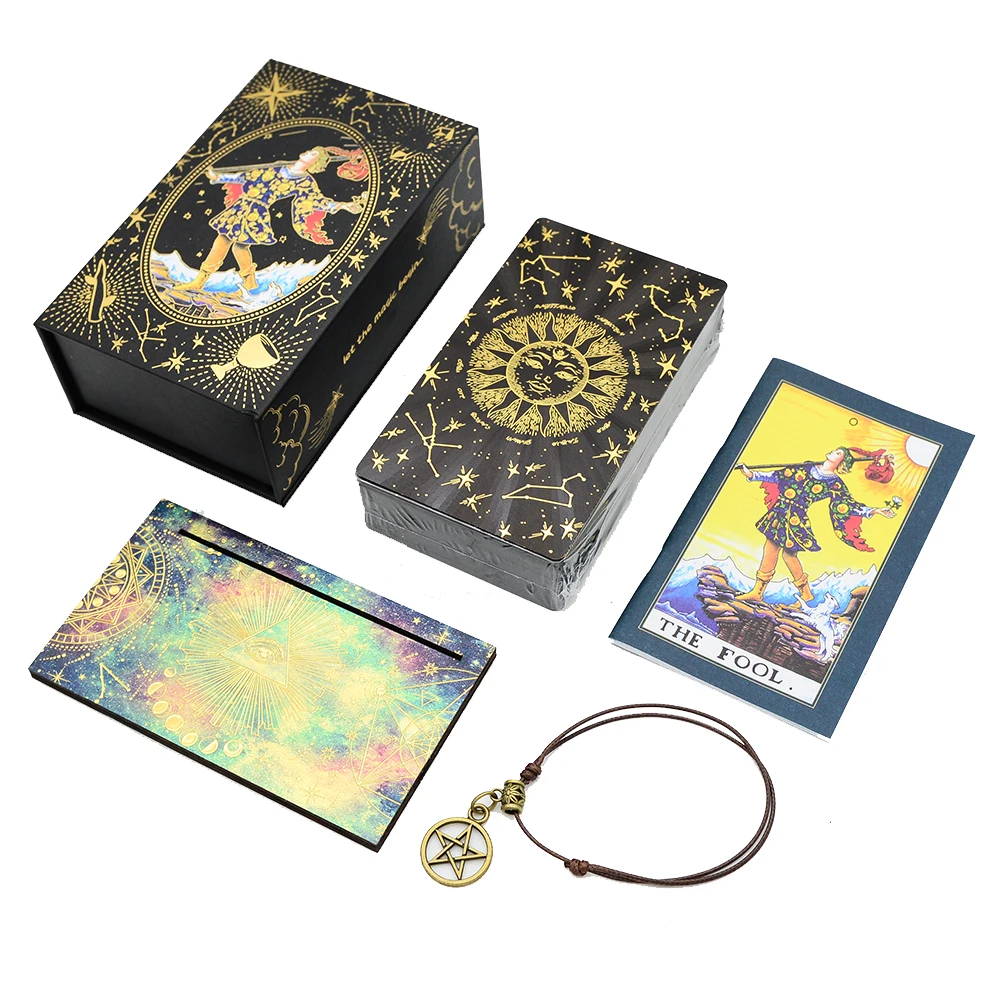 Cartas De Tarot De 7x12 Cm Con Lámina Dorada Y Negra, En Inglés, Resistentes Al Agua, Naipes.