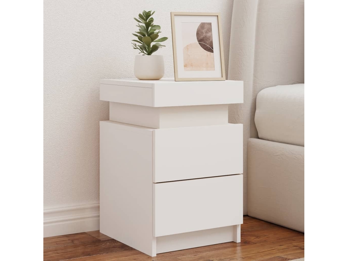 Mesita de Noche Luces Led Madera Blanco (35x39x55cm)