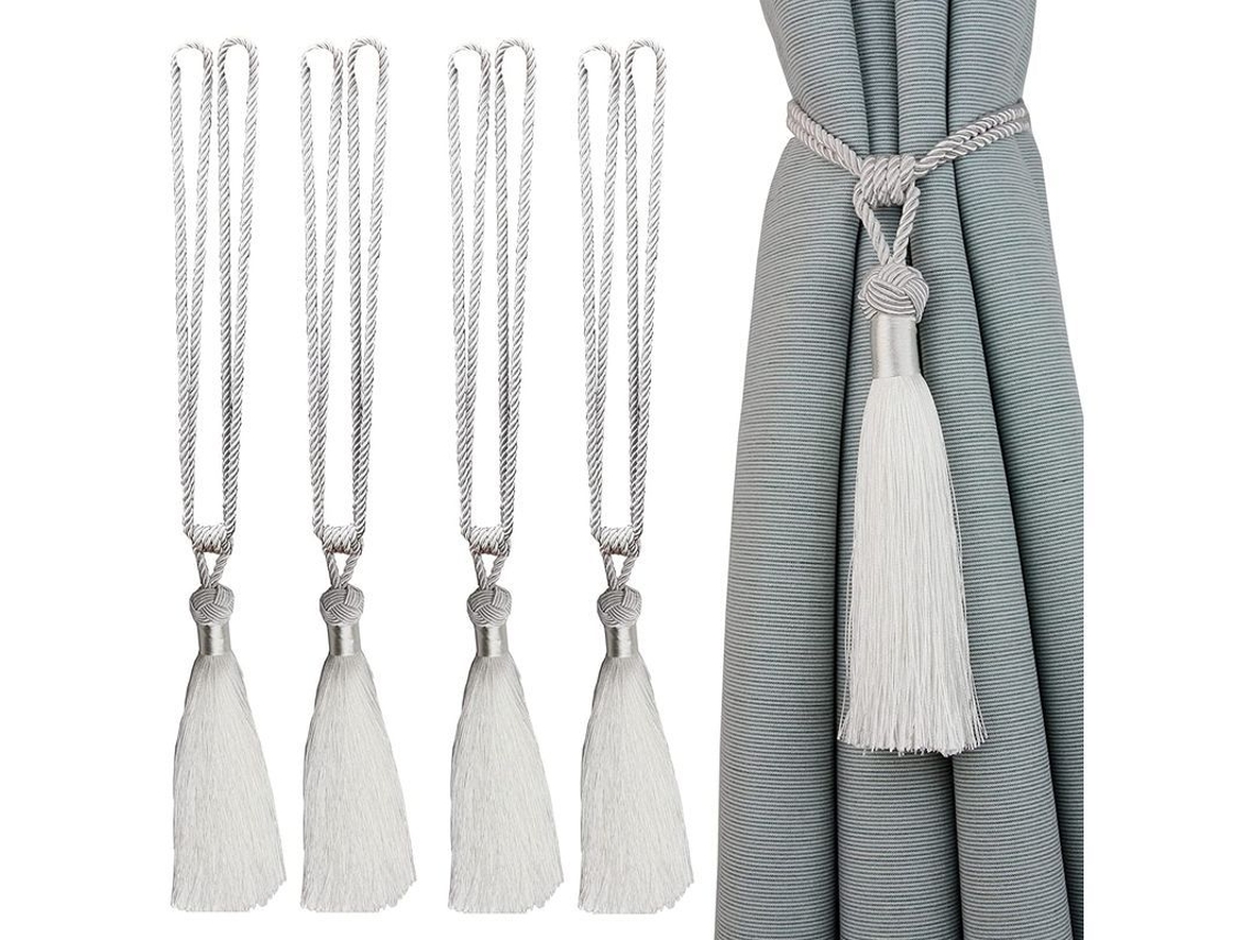 Amarradores de Cortina em Corda com Tassel Artesanais Par Curtain Holdbacks Decorativos Conjunto de 4 Branco