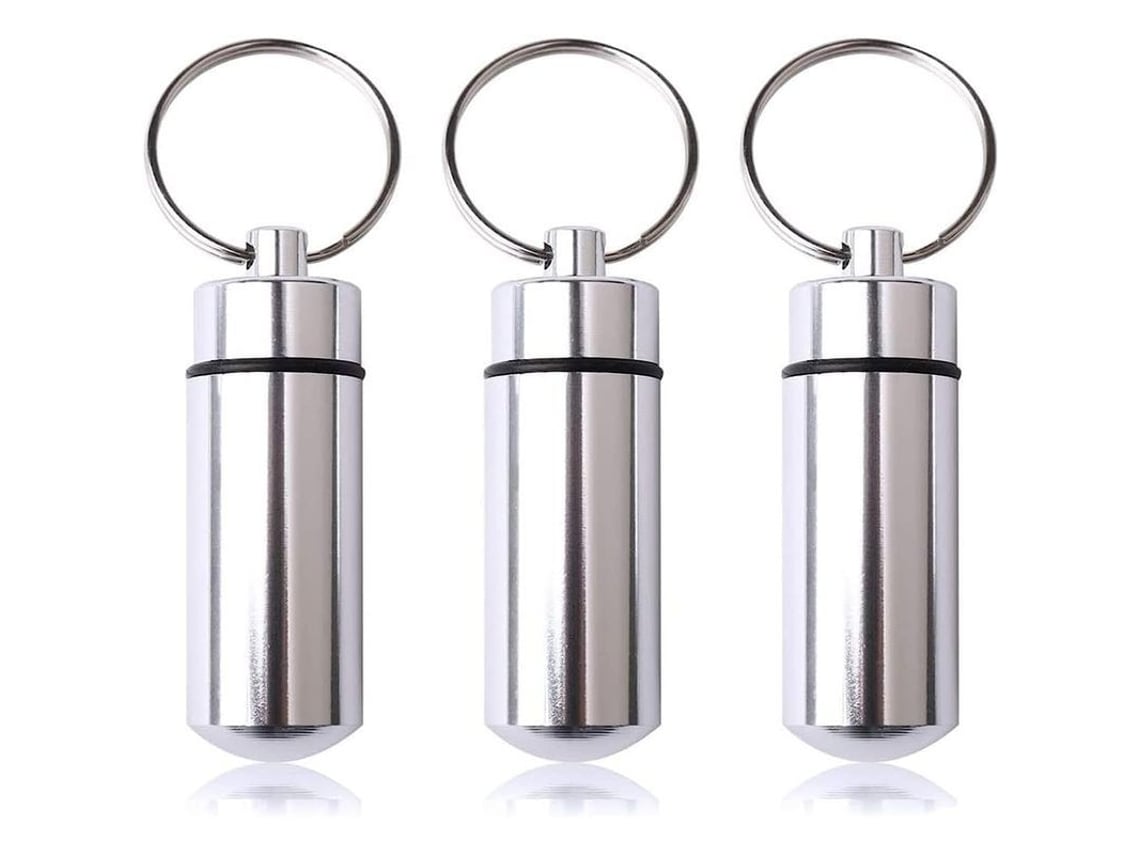 Pastillero De Aluminio Impermeable Con Llavero, 3 Piezas, Plateado, Portátil