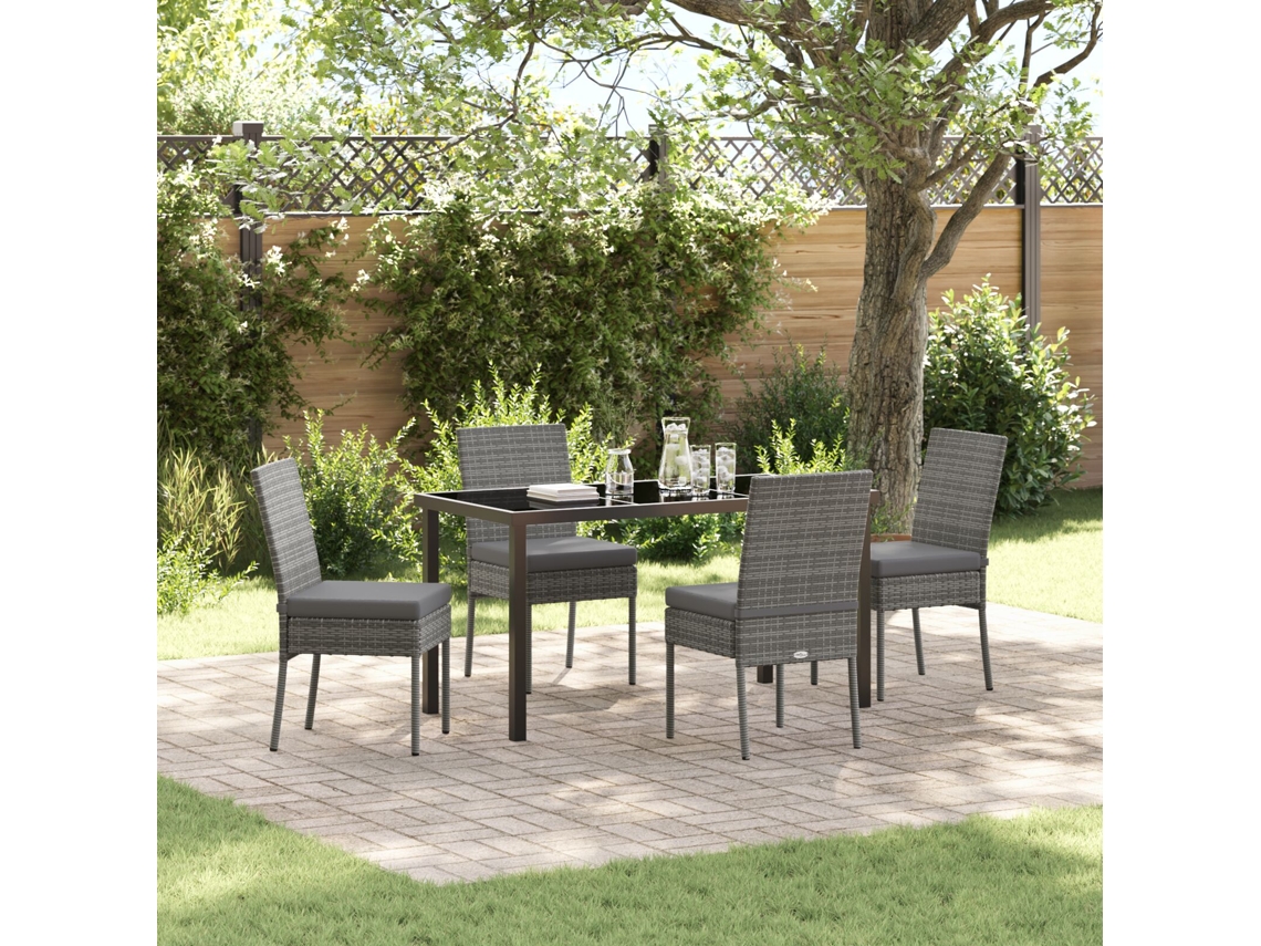 Juego de comedor de jardín de 5 piezas Lovely Home de ratán gris y poliéster