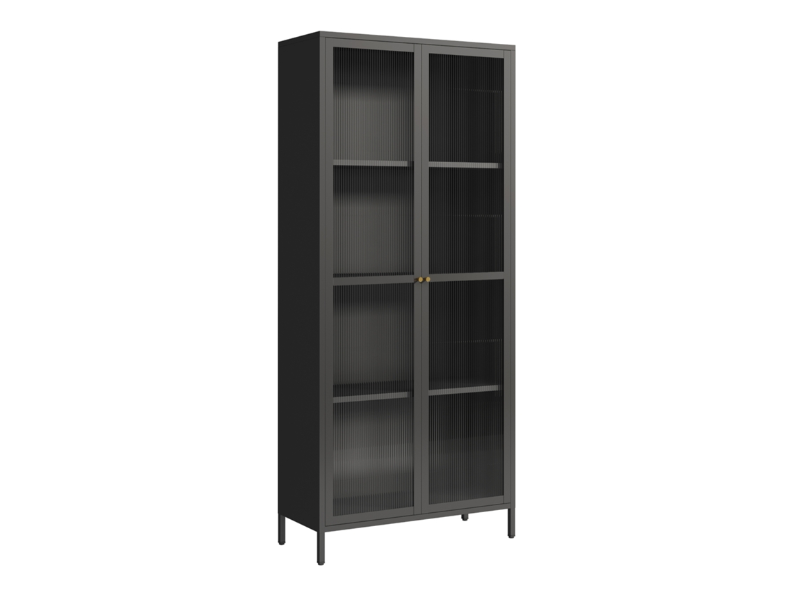Vitrina Säkylä con 2 puertas y 4 estantes cristal acanalado y acero 180 x 80 x 35 cm - Negro y Translúcido [EN.CASA]