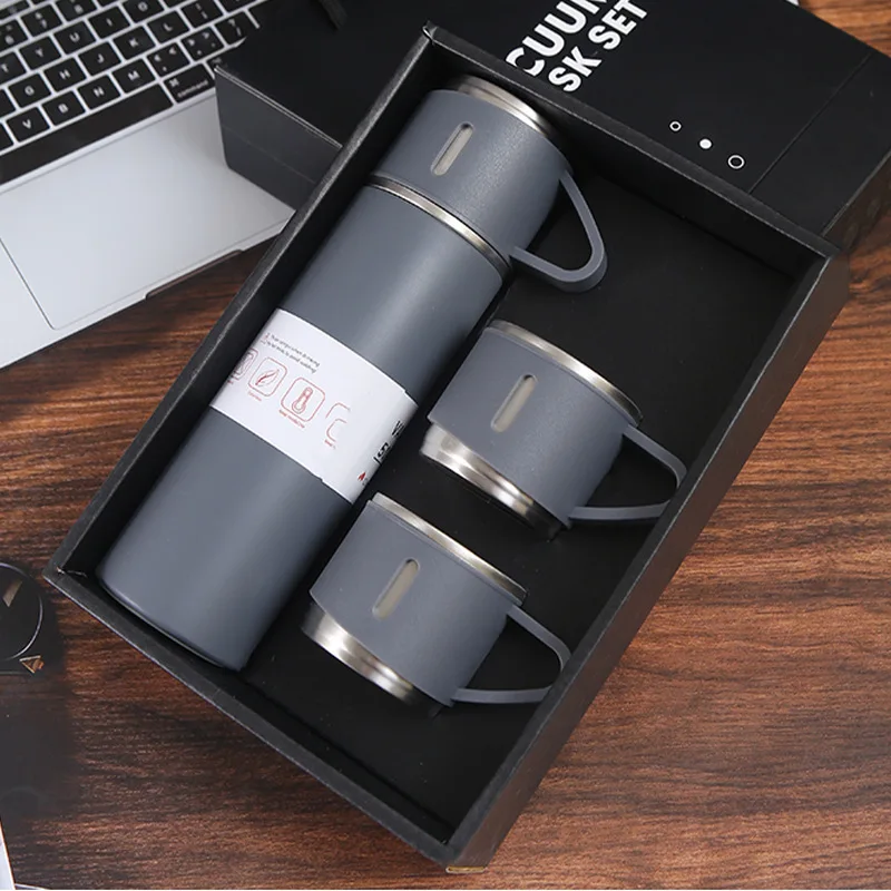 (gris, 500ml) Vaso De Vacío De Acero Inoxidable, Conjunto De 3 Piezas, Doble Aislamiento Térmico, Adecuado Para Oficina, Viajes