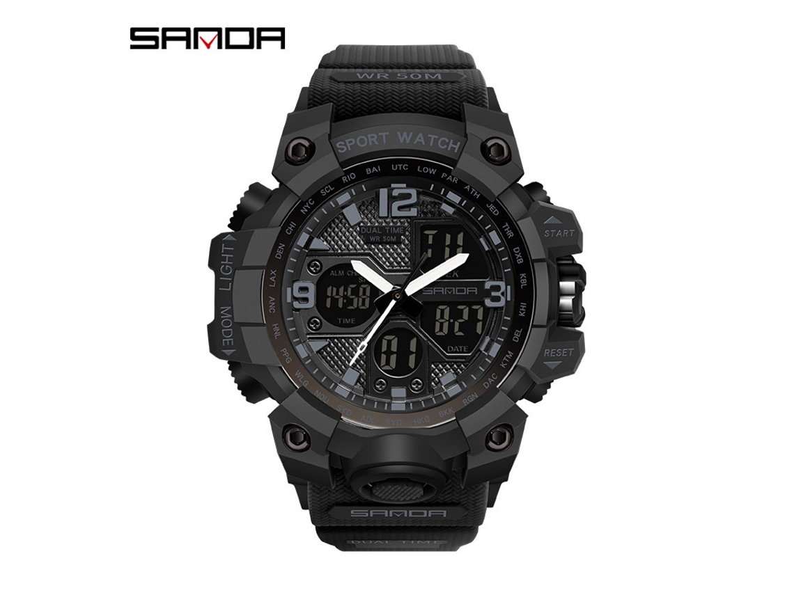 Reloj Electrónico De Moda (totalmente Negro para Mujer) Con Acabado Luminoso, Resistente Al Agua, A Los Golpes Y Con Alarma.