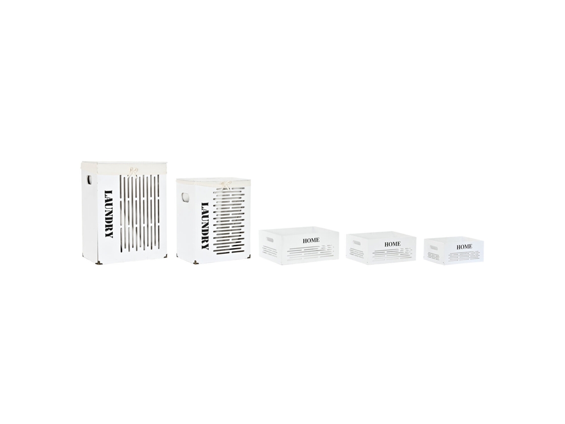 Set 5 Cesta Ropa Mdf Poliester Blanco 40x30x56cm