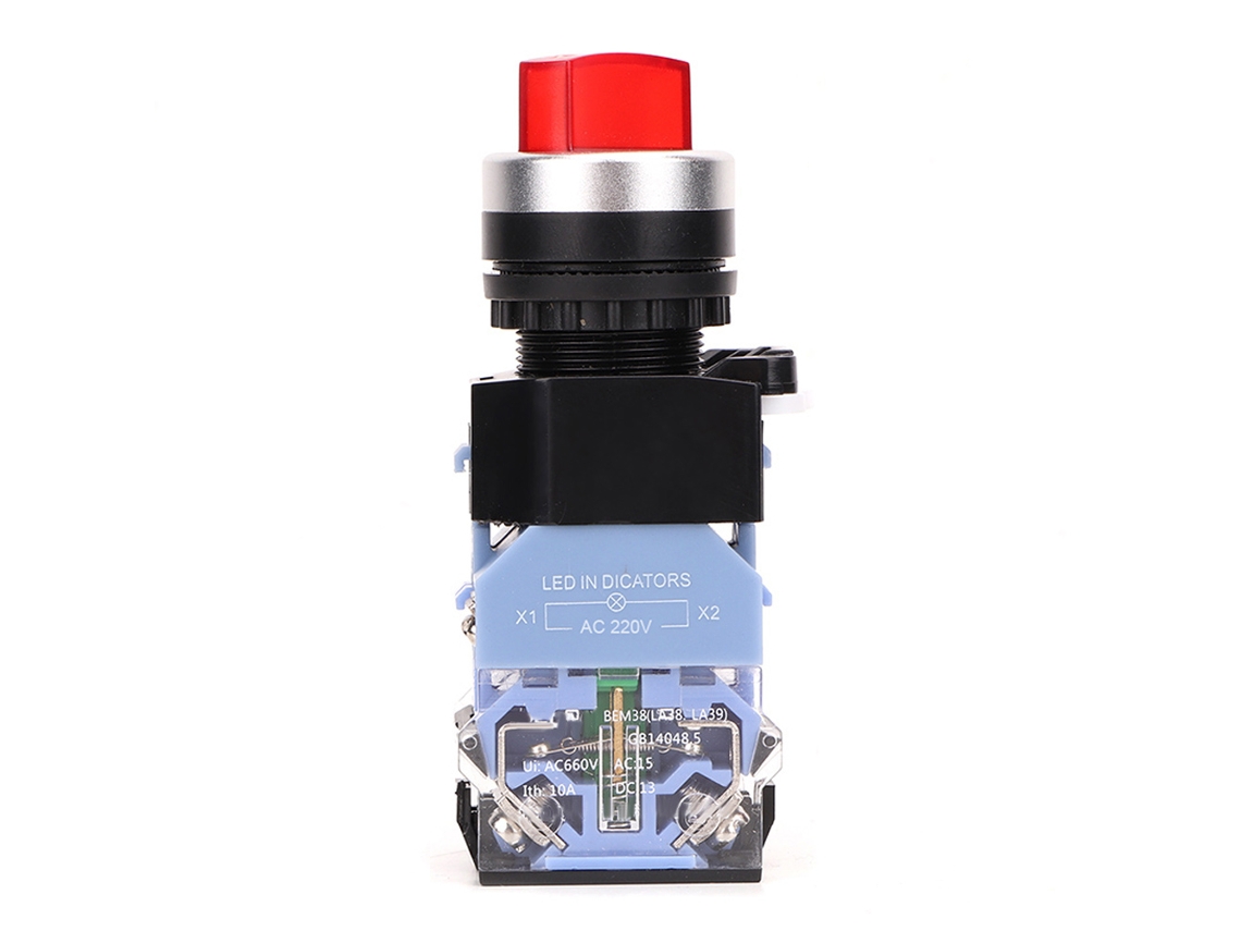 2026dz-10 Piezas Interruptor selector giratorio autoblocante de 3 posiciones 22 mm con indicador rojo Bem38-20xd/31