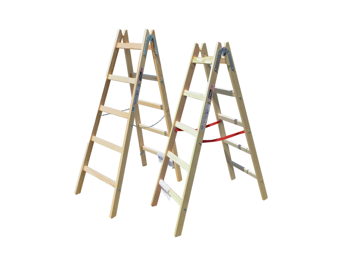 Escalera de madera 2x 8 peldaños 150 kg Awtools