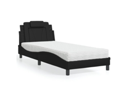 Cama Con Colchón Cuero Sintético Negro 80x200 Cm