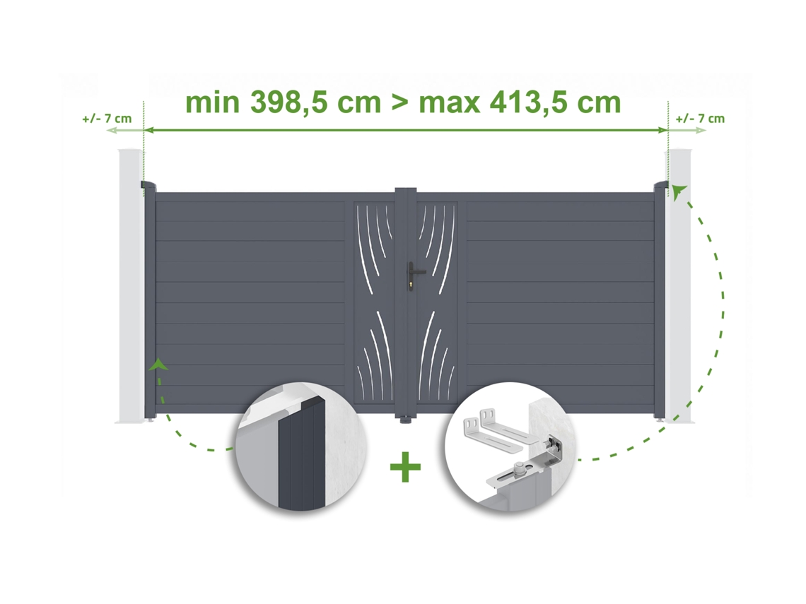 Puerta batiente ajustable, ancho 4 m, altura 180 cm, aluminio gris, Casanoov