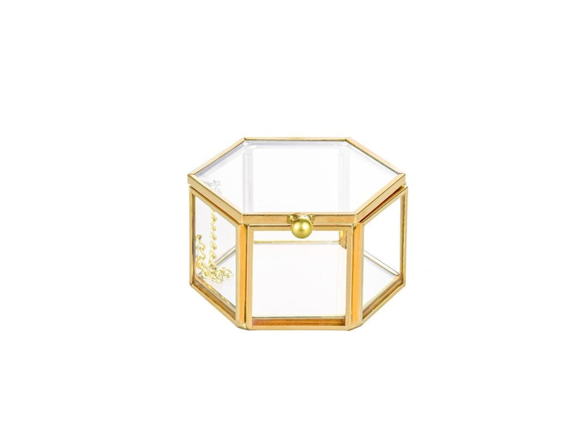 2026-31072-caja De Joyería De Vidrio Oro Hexagonal Para Anillos Pendientes Decoración Display Organizador