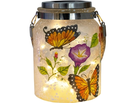 Linterna solar, luces de hadas de mariposa, regalos de cumpleaños y Navidad, tarro colgante de vidrio esmerilado blanco impermeable, luces solares ...