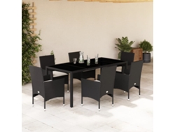 7 Pcs Conjunto Jantar Jardim C/Almofadões Vime Pe/vidro Preto Dkd Home Decor