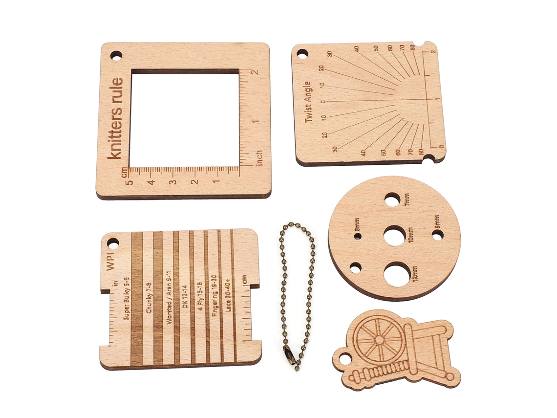 Juego De Reglas De Madera Para Tejer Con Medidor De Hilo, Medidor De Grosor, Medidor De Ángulo Y Perforador Circular.