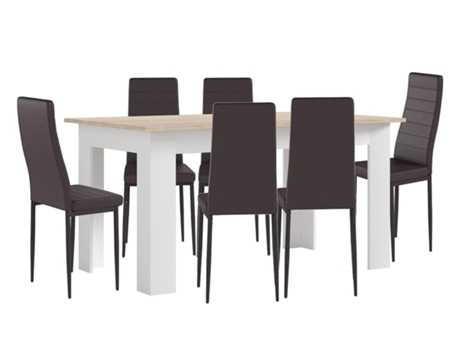 Pack Mesa de Comedor o Cocina Blanco y Cambria 6 Sillas en Polipiel/metal Marron SALDOSYSTOCKS
