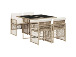 Conjunto 5 comedor de jardín VIDAXL con cojines ratán sintético beige