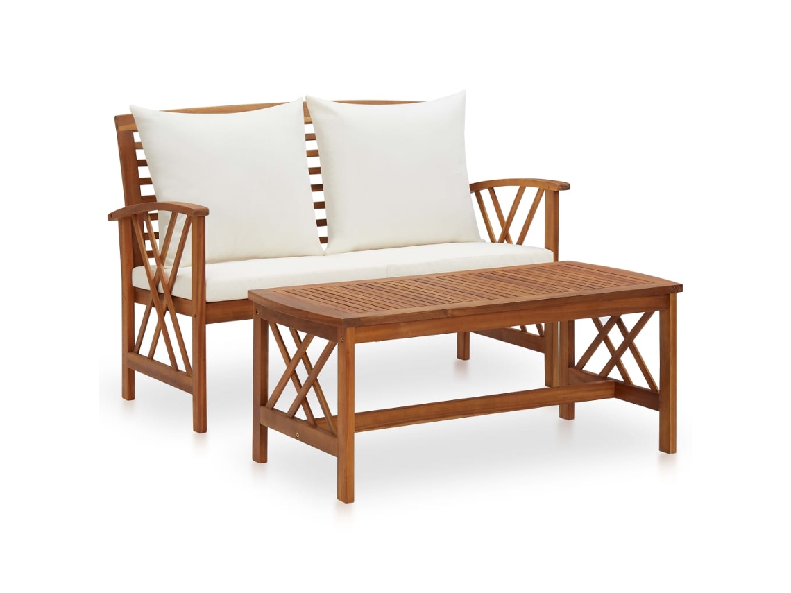 Conjunto de jardín de 2 piezas DKD Home Decor con cojines de acacia maciza