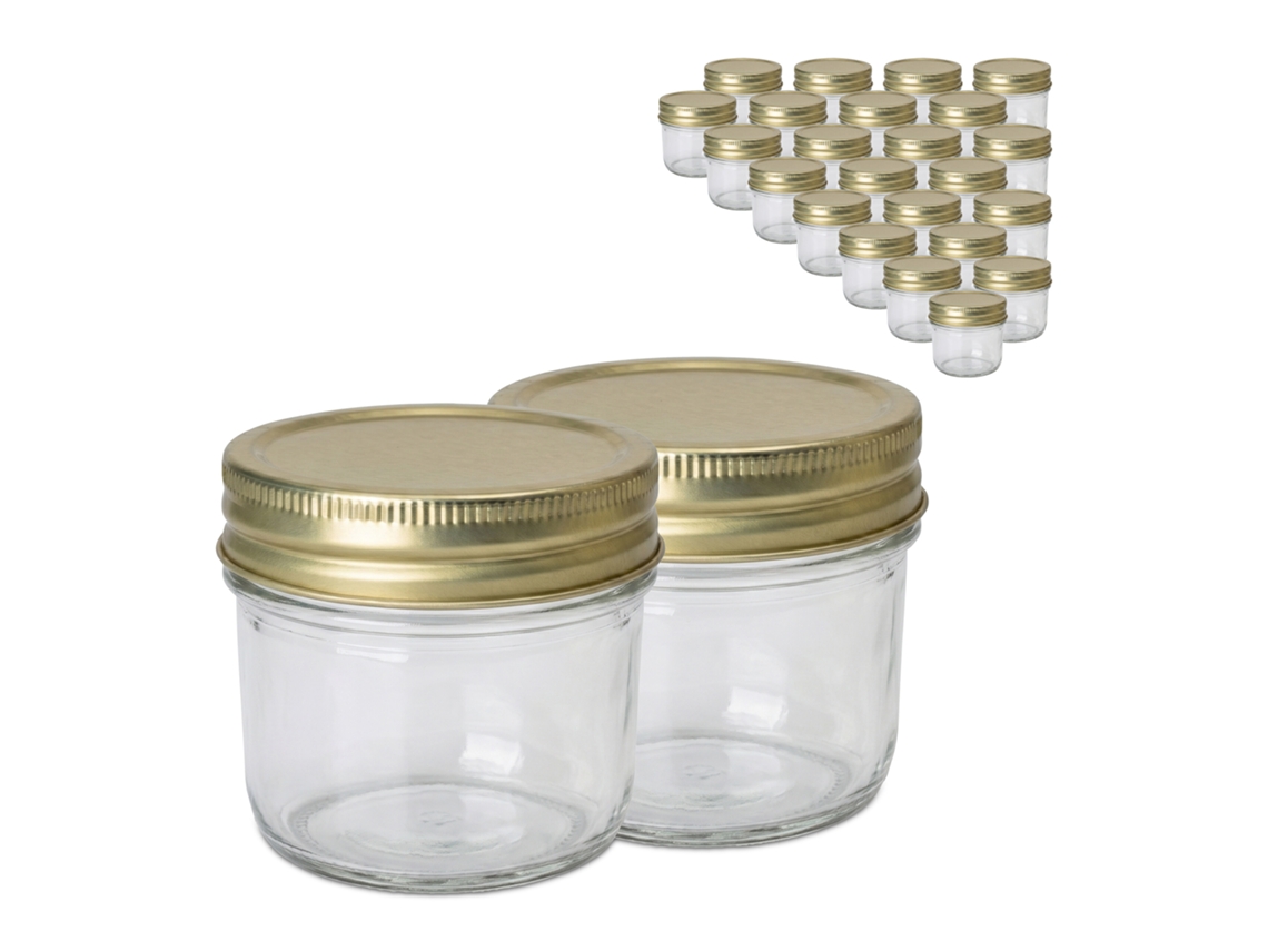 Relaxdays Tarros Para Conservas Y Mermeladas, Set De 25, 120 Ml, Tapa Twist-off, Transparentes/dorados