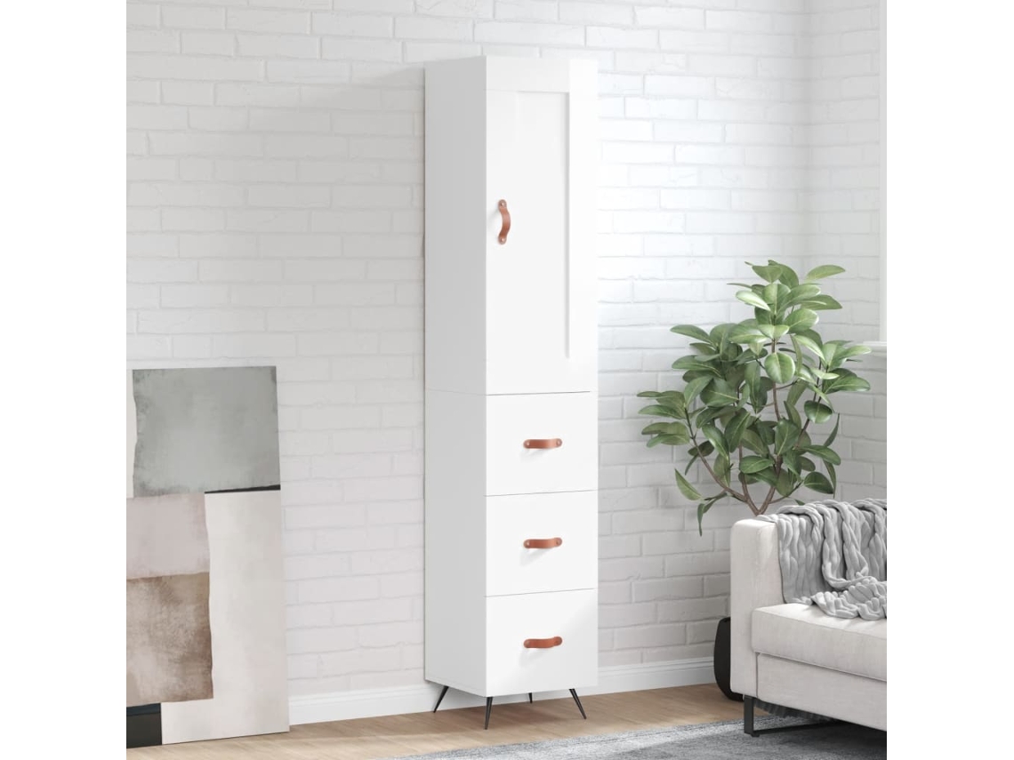 Aparador Alto Madera Contrachapada Blanco Brillo 34,5x34x180 Cm
