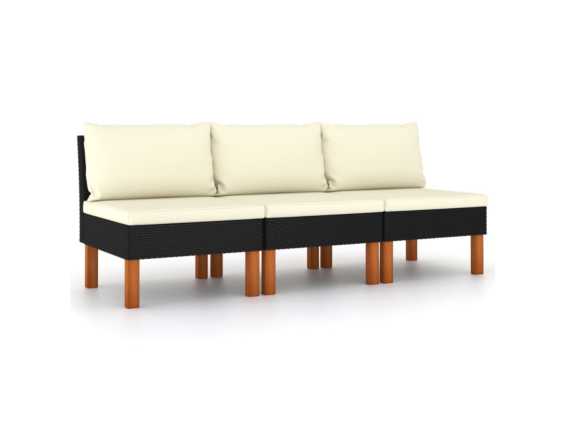 Maison Exclusive - Sofás Centrales 3 Uds Ratán Sintético Y Madera De Eucalipto