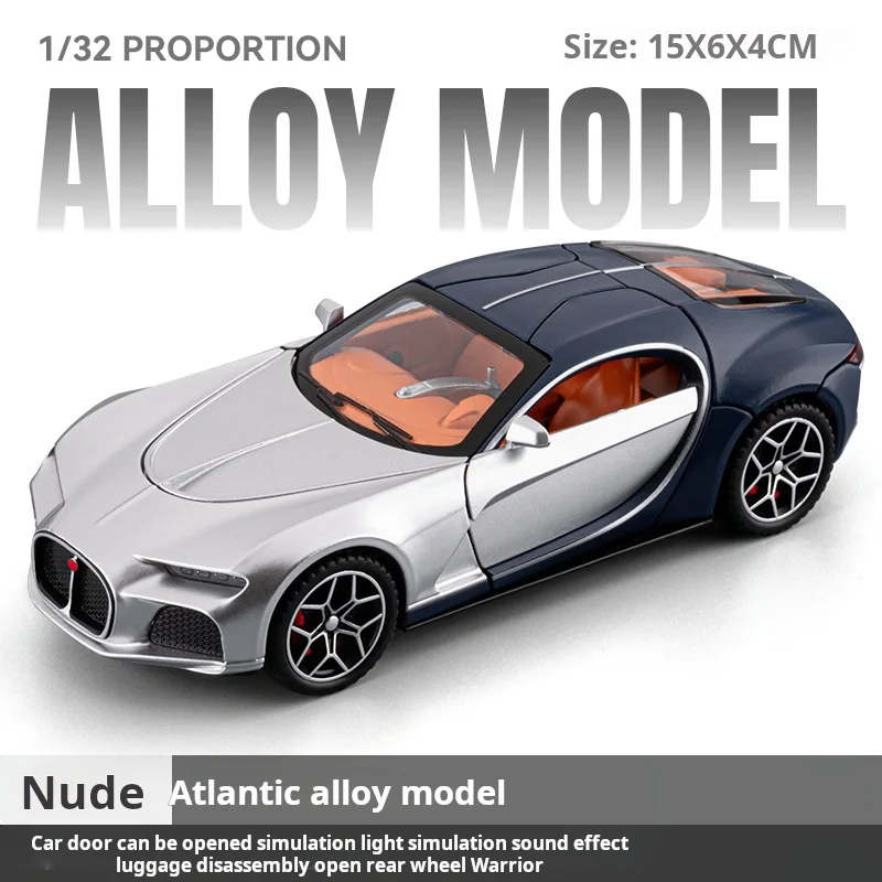 (azul Prateado) Miniatura Em Escala 1:32 Do Clássico Bugatti Atlantic Em Metal Fundido.