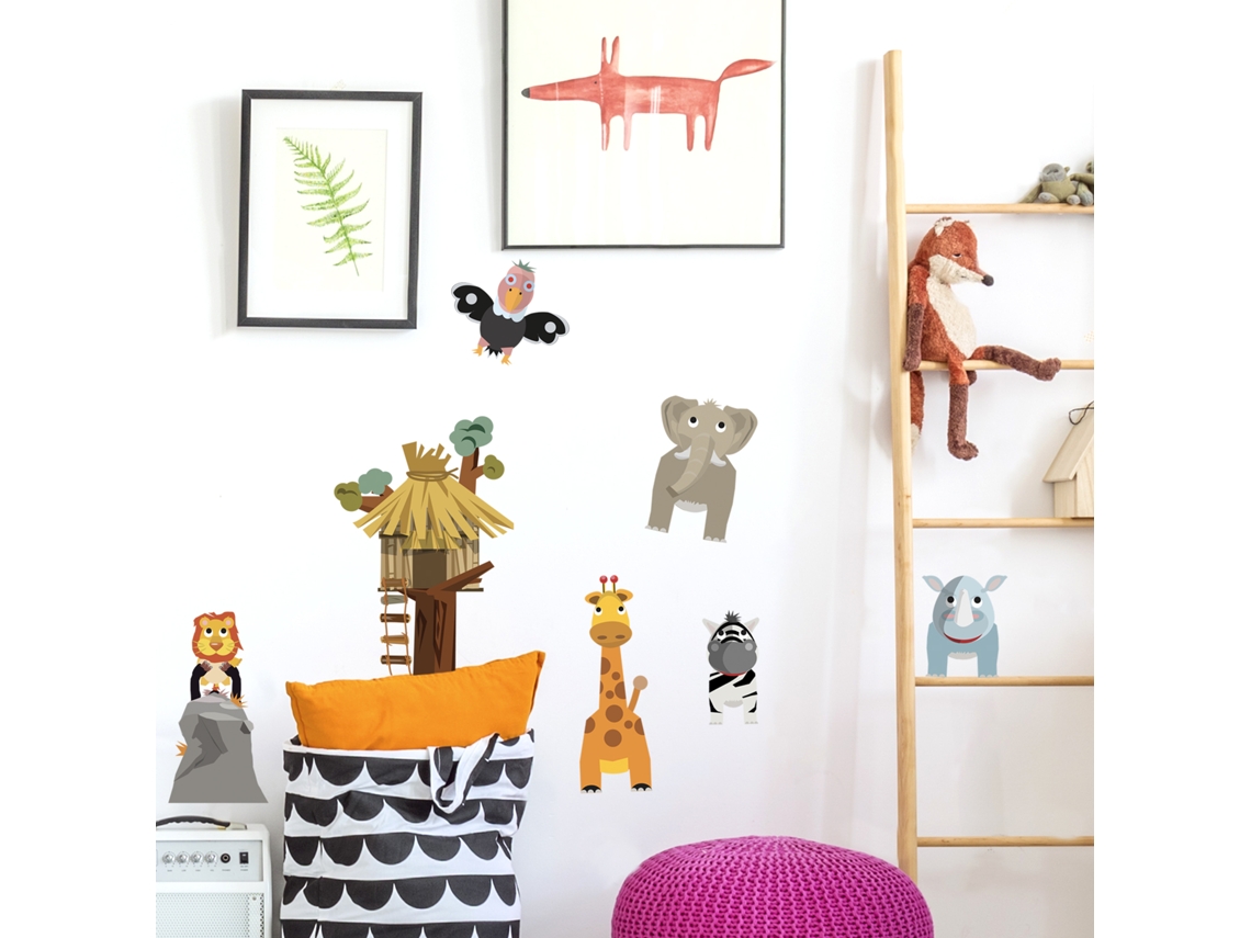 Pegatina Decorativa PLAGE Simba rodeado de Animales de la Sabana Decoración Infantil 68 cm X 48 cm