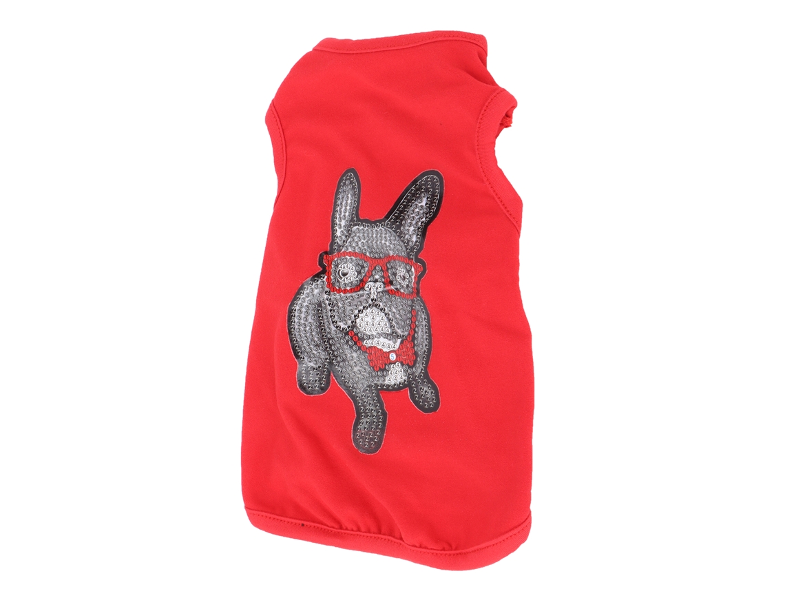 Bonita Camiseta De Algodón Suave Con Estampado De Pedrería Para Perros, Color Rojo.