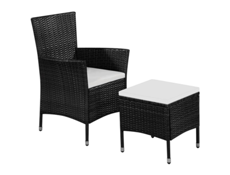 MAISON EXCLUSIVE - Sillas de jardín y taburete con cojines ratán sintético negro