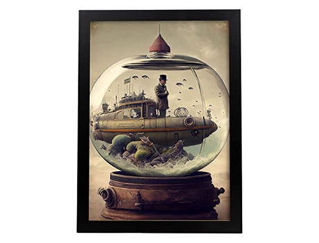 NACNIC Poster Globo Submarino En Estilo Surrealismo Cinematográfico Ilustraciones Y Grabados De Historieta Abstracta Y Artística A3 Marcos Negros