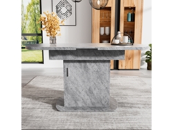 Mesa de comedor plegable ovalada con espacio de almacenamiento y mango plateado estilo gris