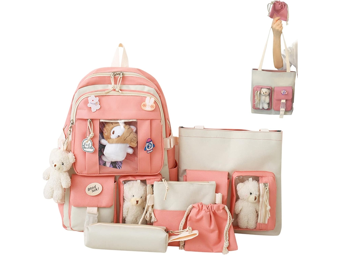 Bonita mochila escolar con 5 compartimentos de gran capacidad para estudiantes de secundaria: bolso de hombro, estuche y riñonera - Jortmrd