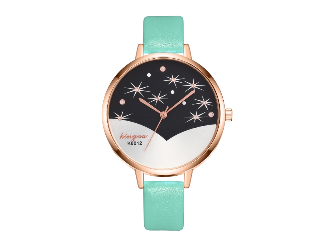 Reloj De Cuarzo Negro Para Mujer Con Correa De Piel Sintética Y Detalles De Pedrería.