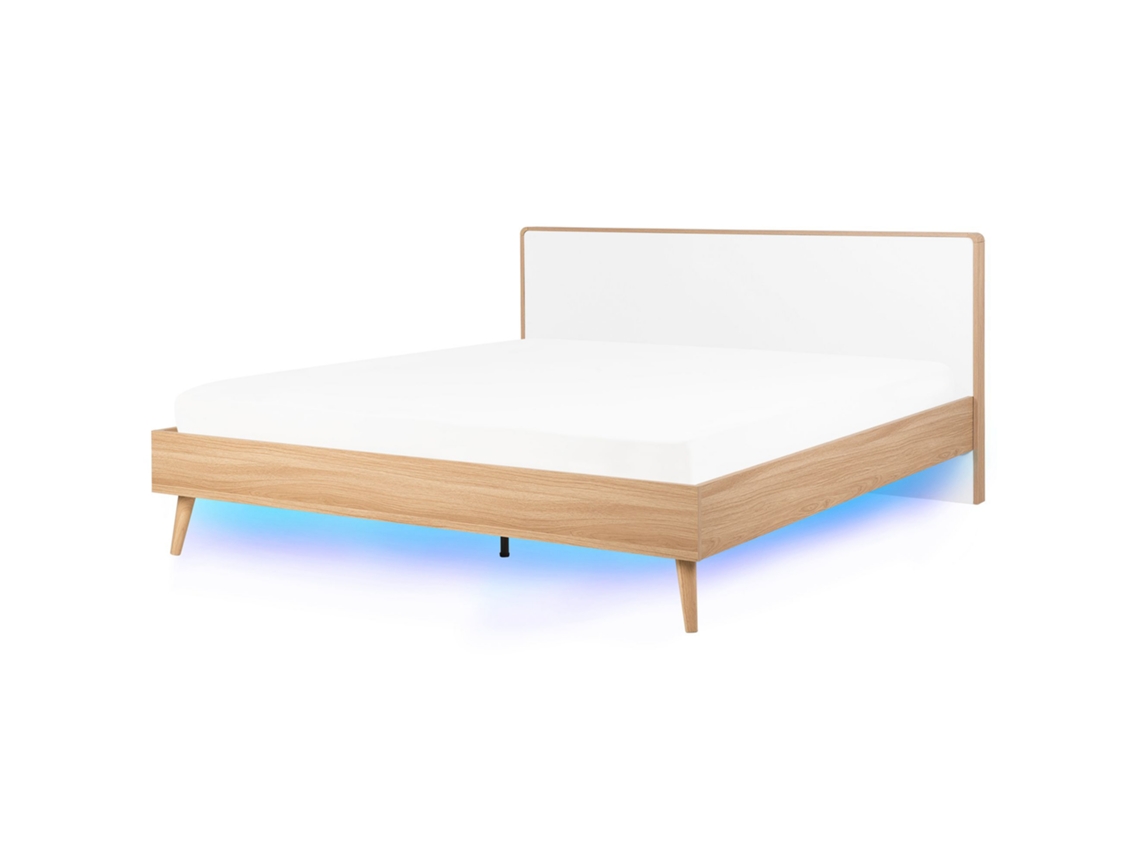 Cama LED madera clara/blanco 180 x 200 cm SERRIS