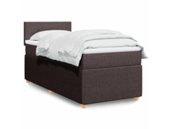 Cama Box Spring Con Colchón Tela Marrón Oscuro 100x200 Cm