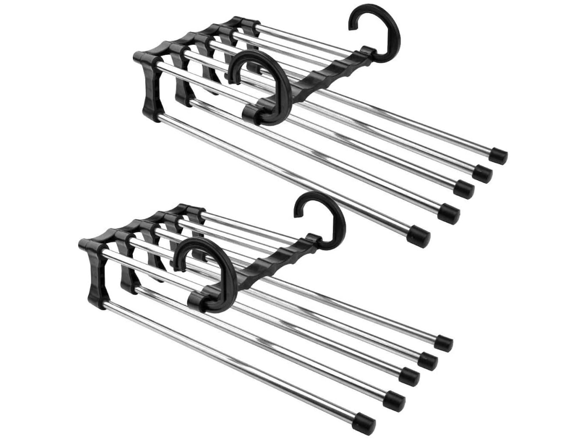 Perchas para pantalones, perchas ahorradoras de espacio, 2 perchas de acero inoxidable, extensibles, percha mágica Neveance