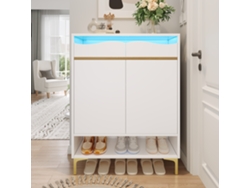 Zapatero Moderno 80x35x105 Cm Con Led 2 Cajones Y 2 Puertas Estilo Blanco