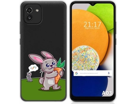 Carcasa para Samsung Galaxy A03 TUMUNDOSMARTPHONE Dibujos Transparente Conejo Multicolor