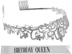 Tiara De Diamantes De Imitación Con Fajín, Corona De Fiesta Para Cumpleaños Y Decoraciones Plateadas.